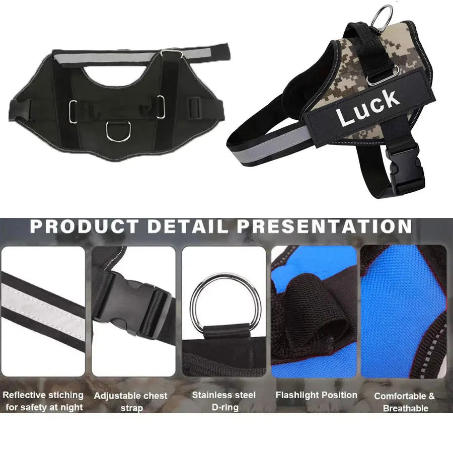 Reflective Anti-Pull Dog Harness with Customizable ID Patch - Breathable and Adjustable