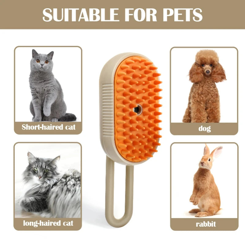 3-in-1 Steam Brush for Dogs and Cats - Removes Hair, Massages, and Cleans with Vaporized Spray