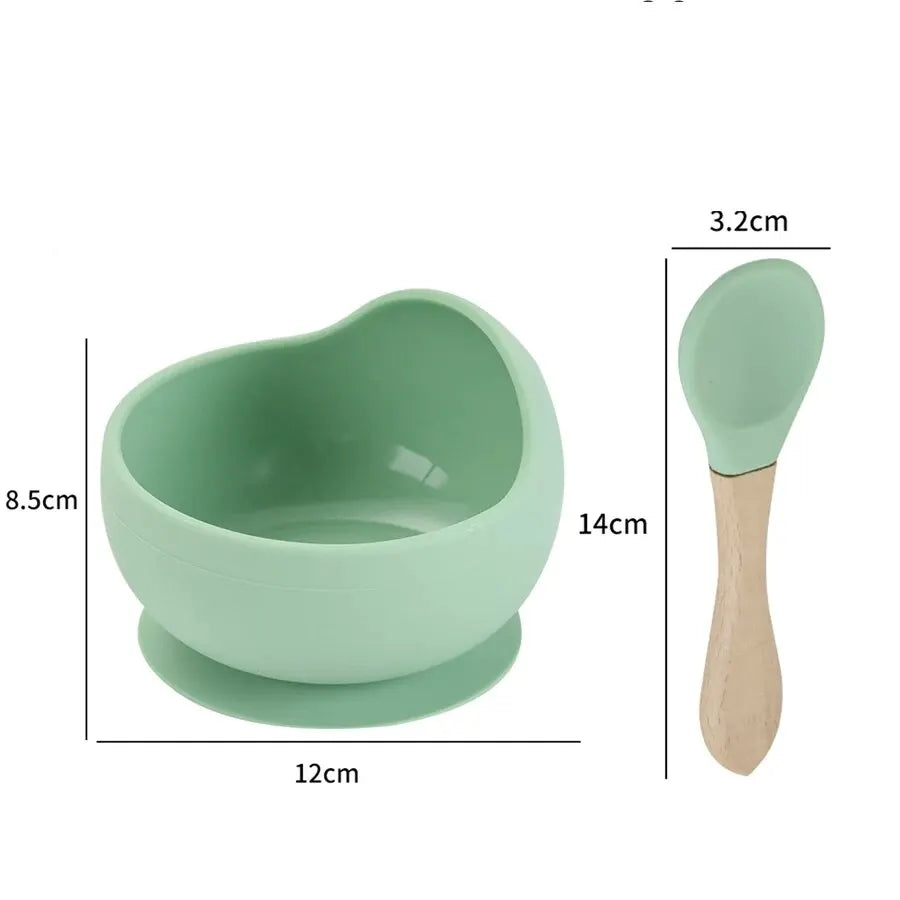 Anti-Tip Silicone Baby Food Set - Bowl and Spoon for Safe, Waste-Free Weaning