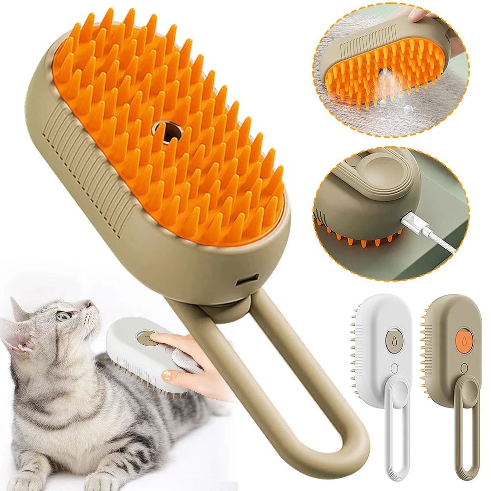 3-in-1 Steam Brush for Dogs and Cats - Removes Hair, Massages, and Cleans with Vaporized Spray