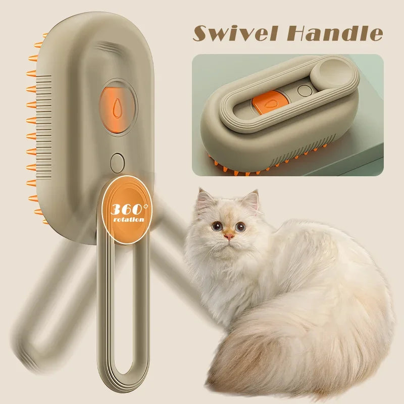 3-in-1 Steam Brush for Dogs and Cats - Removes Hair, Massages, and Cleans with Vaporized Spray