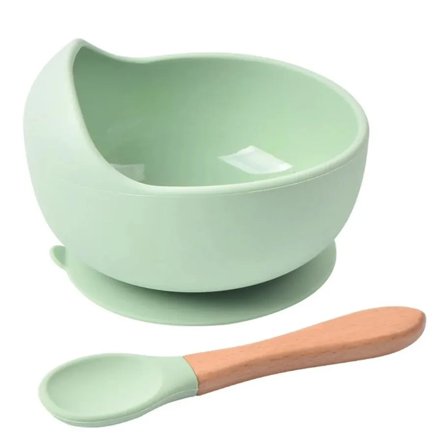 Anti-Tip Silicone Baby Food Set - Bowl and Spoon for Safe, Waste-Free Weaning
