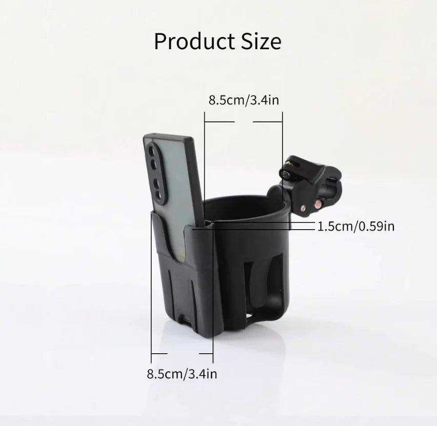 Universal Stroller Phone and Water Bottle Holder - Hands-Free Organizer with Dual Cup Holders